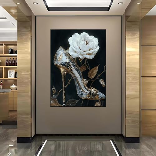 5D Diamant Painting Bilder High Heels Diamond Painting Blume Diamond Painting Erwachsene, Mosaikherstellung DIY Runde Drill Diamant Painting Set für Anfänger und Kinder, Haus Dekoration 40x50 cm I-2 von Wanziho
