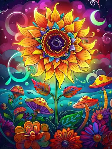 5D Diamant Painting Bilder Sonnenblume Diamond Painting Pilz Diamond Painting Erwachsene, Mosaikherstellung DIY Runde Drill Diamant Painting Set für Anfänger und Kinder, Haus Dekoration 50x70 cm 6-4 von Wanziho