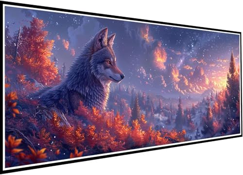 Diamond Painting Erwachsene Groß XXL 60x140cm, Wolf Diamant Painting Bilder Tier Diamant Malerei Set für Anfänger and Kinder DIY 5D Eckige Steine Strass Kreuzstich Set Als Geschenk für Wand Deko 71-pK von Wanziho