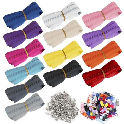 Wapasezyar 14 Farben Reißverschluss Nylon Endlos, 39,2m Reißverschlüsse Meterware, Teilbarer Endlos Reißverschluss mit 56 Zipper und Reißverschluss für Kleidung Bettwäsche Kissen Tasche Mäppchen von Wapasezyar