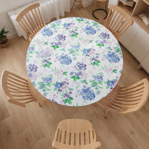 Wapasezyar Tischdecke Runde Outdoor 48 in, PVC Spanntischdecke Rund Tischfolie Elastisch Gartentischdecke Wetterfest für Tische von 90 bis 110 cm (Hortensie) von Wapasezyar