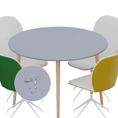 Wapasezyar Tischdecke Runde Outdoor 48 in, PVC Spanntischdecke Rund Tischfolie Elastisch Gartentischdecke Wetterfest für Tische von 90 bis 110 cm (Silbergrau) von Wapasezyar