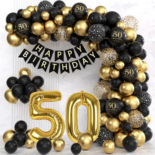 WAREHOUSE Geburtstagsdekoration, Mann und Frau, Geburtstagsdekoration, Happy Birthday Girlande, Schwarz und Gold Luftballon(50) von Warehouse