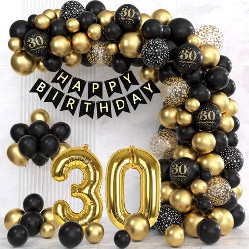 WAREHOUSE Geburtstagsdekoration, Mann und Frau, Geburtstagsdekoration, Happy Birthday Girlande, Schwarz und Gold Luftballon(30) von Warehouse