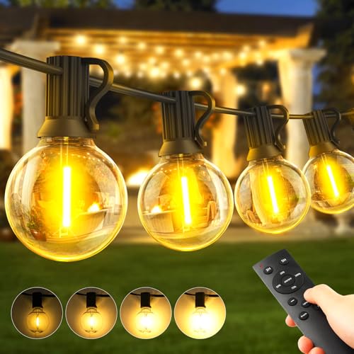 45M LED Lichterkette Außen Strom mit Fernbedienung, Wetterfest Lichterketten Glühbirnen mit Bruchsicheren Retro Birnen, Dimmbar Outdoor Aussenlichterkette für Terrasse Balkon Garten Party Pavillon von Warlisou