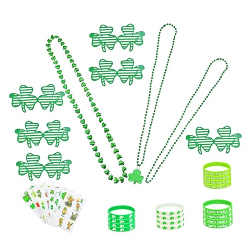 Warmhm 1 Set Brillen Kits Party Armband Brillen Kleeblatt Armband Vierblättrige Brille Kleeblatt Brille Party Kostüm Zubehör Armbänder Foto Requisiten Grüner Gummi von Warmhm