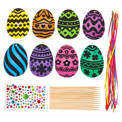 Warmhm 1 Set Kratz Ostereier Für Für Kleinkinder Zum Dekorieren Osterbasteln Rubbelkarte Kratzbastelset Ostergeschenk Hängedeko Partygeschenk Schwarzes Papier von Warmhm