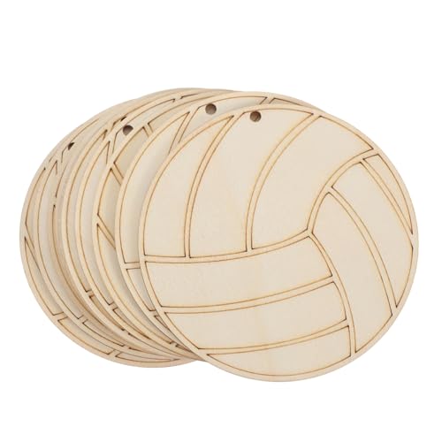 Warmhm 10 Stück Bemalte Holzspäne Volleyball Zum Basteln Für Den Innenbereich Ornament Ausschnitte Sportspielzeug Holzschild Mit Sportmotiv DIY Graffiti Chip Unfertige von Warmhm