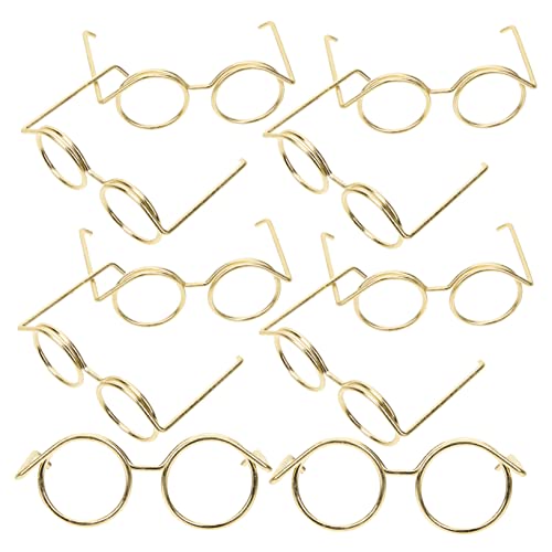 Warmhm 10 Stück Metallbrille runde Drahtgläser Puppenzubehör Haustierbrillen kindertagsgeschenke puppenkleidung schnapsgläser Brille für Puppe Sonnenbrillen für Puppen Golden von Warmhm