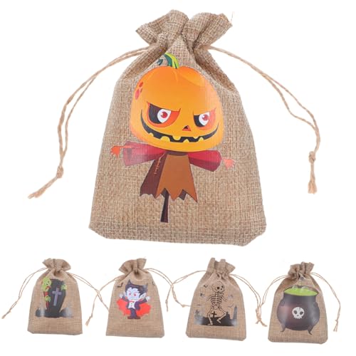Warmhm 10 Stück Teiliges Halloween Säckchen aus Robustem Jutestoff Kleine Kordelzug Taschen mit Halloween Motiven Wiederverwendbar für Süßigkeiten Snacks und Partygeschenke bei von Warmhm