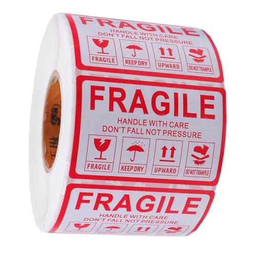 Warmhm 1000 Stück Fragile Logo-aufkleber Zerbrechliche Umzugsetiketten Versandwarnaufkleber Zerbrechliche Paketetiketten Paketaufkleber Mit Pflegeetiketten Handhaben Rot Kupferplatte von Warmhm