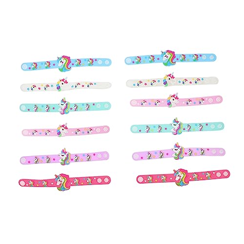 Warmhm 12 Stück Einhorn Armbänder Weiche Handgelenk Spielzeuge mit Cartoon Muster Farbenfroh Sicher Hautfreundlich Kinderpartys und Zufällige Farbe von Warmhm