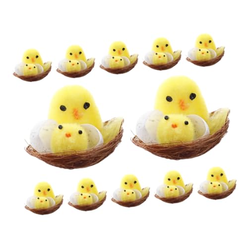 Warmhm 12 Stück Osterküken Hühnchen matschig Hahn Kreischen Plüschtiere housewarming easter mini chicken Verzierung in Kükenform Mini-Hühner-Dekore Chemiefaser und Kunststoff von Warmhm