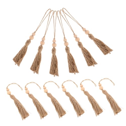 Warmhm 12 Stück Teiliges Boho Holzperlen Quasten aus Natürlichem Juteseil Handgefertigte Rustikale Hänge Dekoration für DIY Bastelprojekte Wohnkultur Hochzeit Party und Weihnachtsdeko von Warmhm