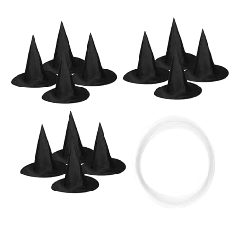 Warmhm 12 Stück Teiliges Kleine Schwarze Hexenhüte mit Aufhängung Halloween Deko für Garten Veranda Party Vielseitiges Hexen Kostüm Zubehör für Gruselige Feiern und Cosplay von Warmhm