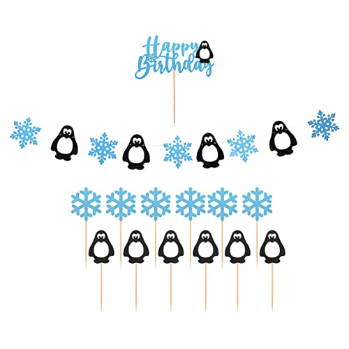 Warmhm 14 Stk Pinguin-Schneeflocken weihnachtsbanner auf dem kaminsims Kuchendekoration Girlande Schneeflocken-Partybanner Kuchenverzierungen Geburtstagskuchen Partybedarf Ammer schmücken von Warmhm