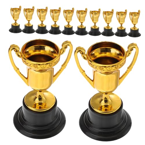 Warmhm 15 Stück kleines Trophäenspielzeug Trophäe Und Wettbewerbs-Goldtrophäe für Karnevalstrophäe mit graviert Kleines Trophäenpokalhandwerk Preisverleihungstrophäe Plastik Golden von Warmhm