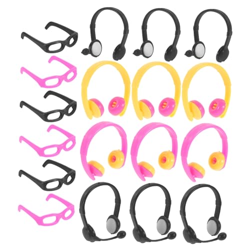 Warmhm 18 Stück Miniatur-Requisiten Für Puppen Kunststoff-Puppen-Headset Brille Für Fotografie Warmhm 18 Stück Miniatur-Requisiten Für Puppen Kunststoff-Puppen-Headset Brille Für Fotografie von Warmhm