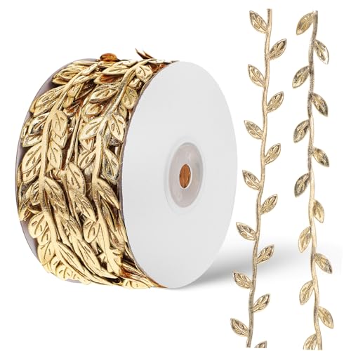 Warmhm 1Rolle Goldene Blättergirlande Glitzerndes Rankenband Stoffbesatz für Kreative Bastelprojekte und Partydekoration Künstlerisches Blattdesign Robust und Langlebig von Warmhm