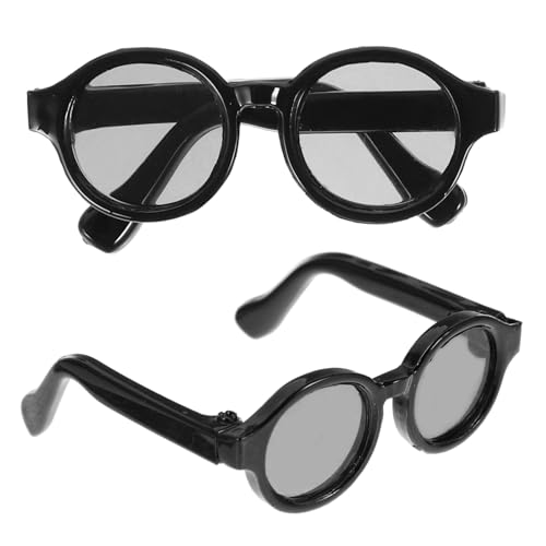 Warmhm 2 Paare Puppe Mini-Brille Puppenbrille Ankleiden Gläser kleine Brille Lesebrille für Puppen Miniaturpuppen- Puppe Requisiten Puppenzubehör Plastik Black von Warmhm