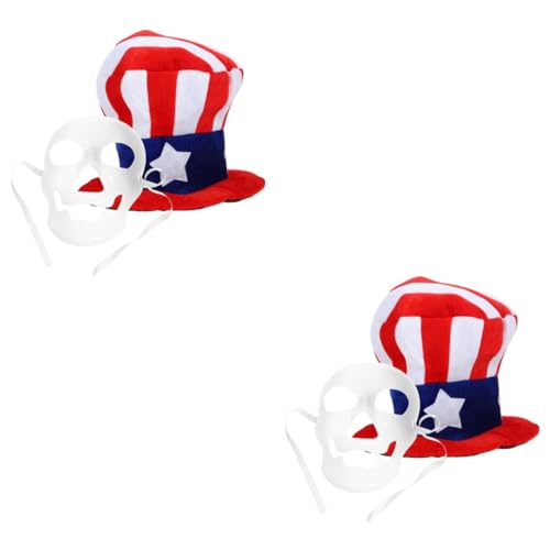 Warmhm 2 Sätze Patriotischer Partyhut mit Schädelmaske Leichter Komfortabler Kopfschmuck für Unabhängigkeitstag und Halloween Kostümparty Einfach Anzuziehen Kompakt und Wiederverwendbar von Warmhm