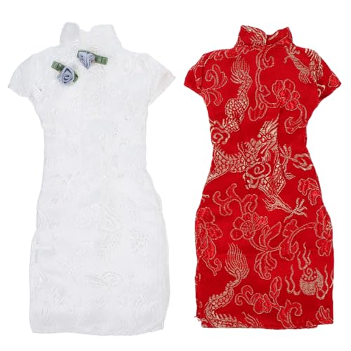 Warmhm 2 Stück Puppe Cheongsam Kleidung Mädchen verkleiden Sich Minipuppenkleidung Puppenkleidung und Accessoires Puppe chinesischer Cheongsam dekorative Puppe Cheongsam Stoff von Warmhm