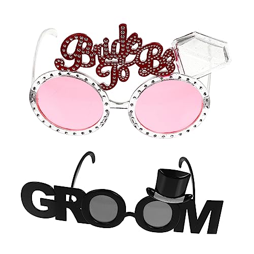 Warmhm 2 Stück Teiliges Braut und Bräutigam Partybrillen Dekorative Hochzeitsbrille für Junggesellenabschied Transparente Brautbrille und Schwarze Bräutigambrille Festliche Foto von Warmhm