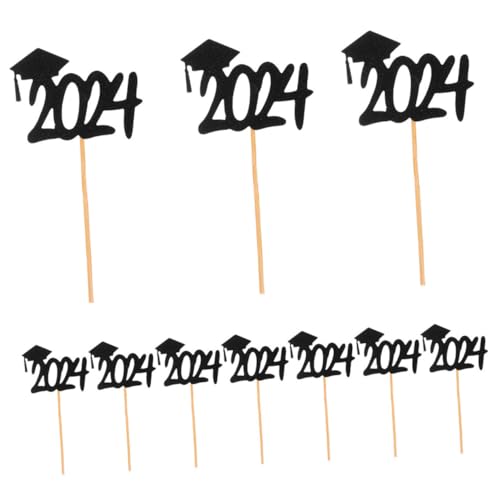 Warmhm 20 Stück Abschlussfahne bunt Abschlussball Tortenaufsätze für Geburtstage Dekoration abschlussfeier abschluss party Cupcake-Topper Partykuchenzubehör für den Abschluss Papier Black von Warmhm