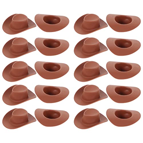 Warmhm 20Stücke Kunststoff Cowboy Hüte Kleine Puppenhüte Für Kostüm Accessoires Bastelprojekte Und Dollhouse Dekoration Braune Cowboy Hüte Für Rollenspiele Und Partys von Warmhm