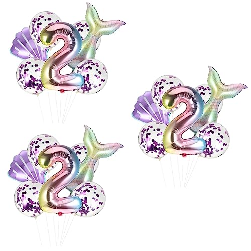 Warmhm 21 Stk Meerjungfrau Ballon Luftballons für Geburtstagsfeier Ballons mit Heliumzahlen ballon set luftballons set Muscheldekor Girlandendekor Luftballons zum 2. Geburtstag Emulsion von Warmhm