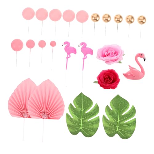 Warmhm 23 Stück Hawaii-Partyzubehör und -dekorationen Hawaii-Geburtstagstorte Topper hawaii kuchen dekorationen Strandpartydekorationen tropisches Schaum Rosa von Warmhm