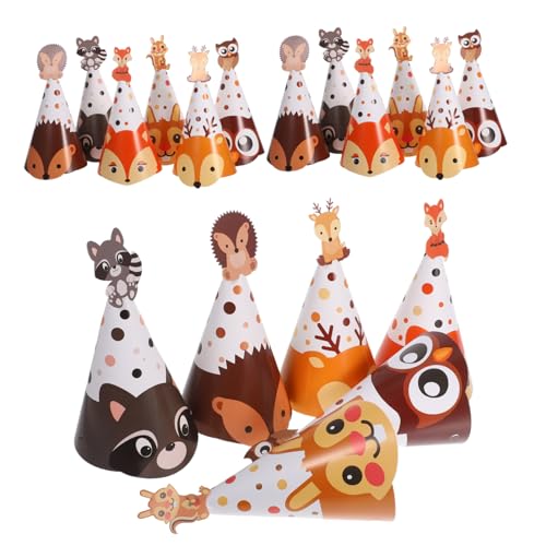 Warmhm 24 Stück Teiliges Dschungel Tier Geburtstag Partyhüte mit Elastischem Band Bunte Papierspitzen für Kindergeburtstag Verstellbar Leicht und Komfortabel für Kinderpartys und von Warmhm