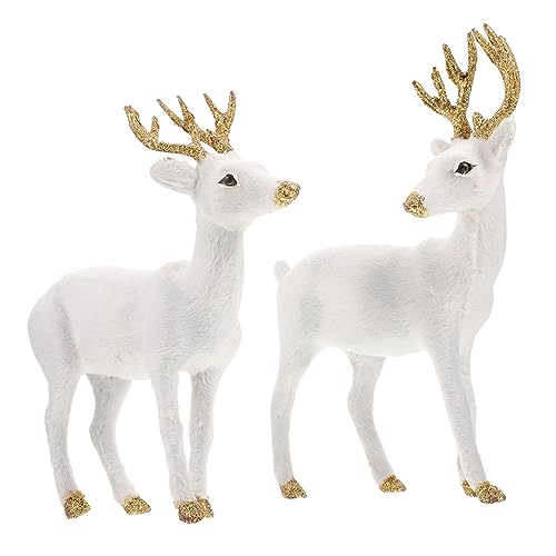 Warmhm 2st Simulierter Sikahirsch Tafelhirsch Tierfigur Weihnachtshirsch Stehendes Rentier Leopard Tierfiguren Im Freien REH Kleines Rentier Weiden Innenschale Aus Polyethylen Weiß von Warmhm