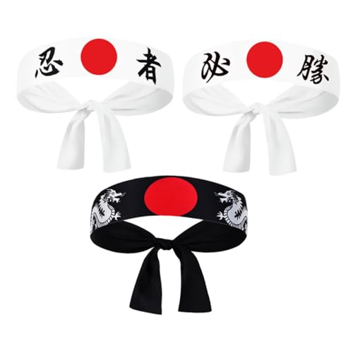Warmhm 3 Stück Ninja Stirnband Japanisches Samurai Hachimaki Karate Haarband Verstellbar Für Sport Party Kostüm Geburtstag Zubehör Warmhm 3 Stück Ninja Stirnband Japanisches Samurai Hachimaki Karate Haarband Verstellbar Für Sport Party Kostüm Geburtstag Zubehör von Warmhm