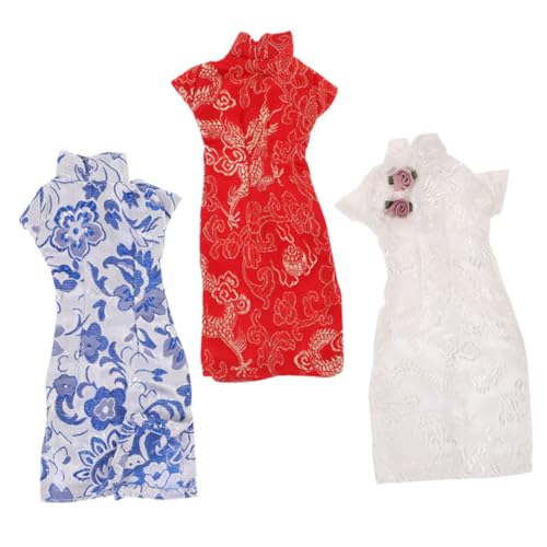 Warmhm 3stücke Teiliges Für Puppen Elegante Cheongsam-Kleidung Für Große Puppen Dekorative Outfits Rot Blau Und Weiß Puppenmode Für Kreatives Spielen von Warmhm
