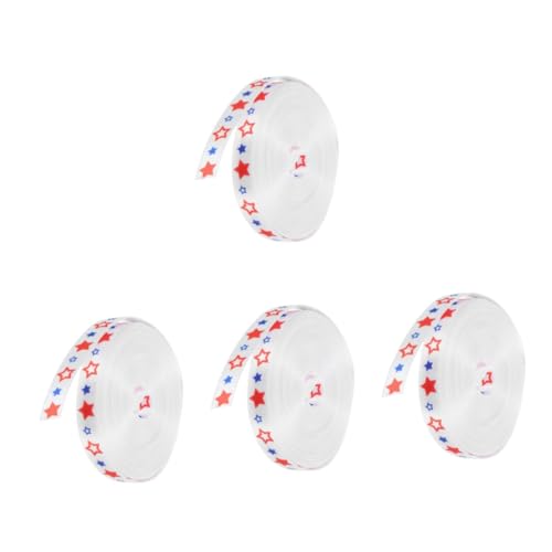 Warmhm 4 Rollen DIY Schleifenband Patriotic Independence Day Geschenkband mit Fünfzackigem Sternmotiv Farbecht Vielseitig für Partydeko Geschenkverpackung und Bastelideen von Warmhm