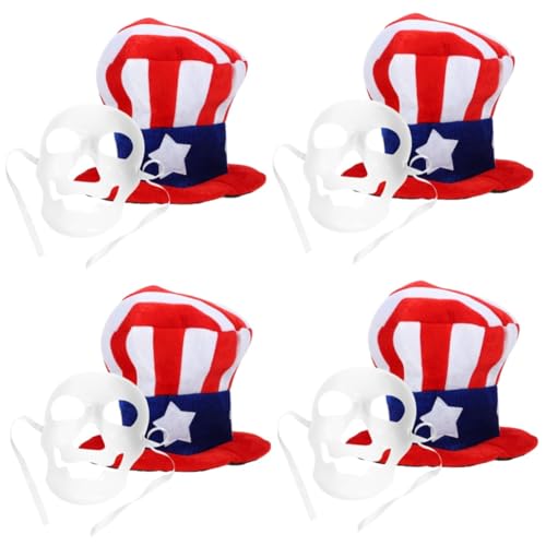 Warmhm 4 Sätze Flaggen Partyhut und Maske Leichtes Material Langlebig Patriotisches Kopfschmuck für Unabhängigkeitstag und Halloween Komfortabel und Thematisch Passend von Warmhm