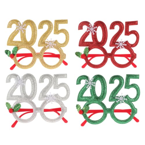 Warmhm 4 Stück Neujahrs Partybrillen Lustige Xmas Brillen Leichte Tragbare Brillenrahmen für Festlichkeiten Kreative Foto Requisiten für Feiertagsfeiern von Warmhm