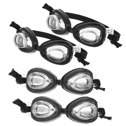 Warmhm 4 Stück Puppe Mini-Schwimmbrille Puppe verkleiden Zubehör Kleine Brille zum Verkleiden Einer Puppe Mini-Puppen-Brille winzige Brille Mini-Brillenspielzeug Plastik Black von Warmhm