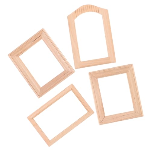 Warmhm 4 Stück Puppenhaus-Fotorahmen Puppenhaus-Bilderrahmen Dollhouse Decor Puppenhaus Bilderrahmen Puppenhaus Deko Zubehör Puppe Wandkunst Puppenhaus-Miniaturartikel hölzern Beige von Warmhm