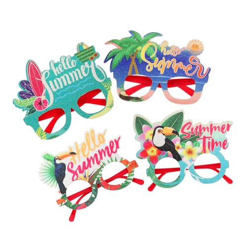 Warmhm 4 Stück Teiliges Hawaii Partybrillen Sonnenbrillen Tropisches Strand Motto Lustige Karnevalsbrille für Erwachsene Sommer Kostümzubehör von Warmhm