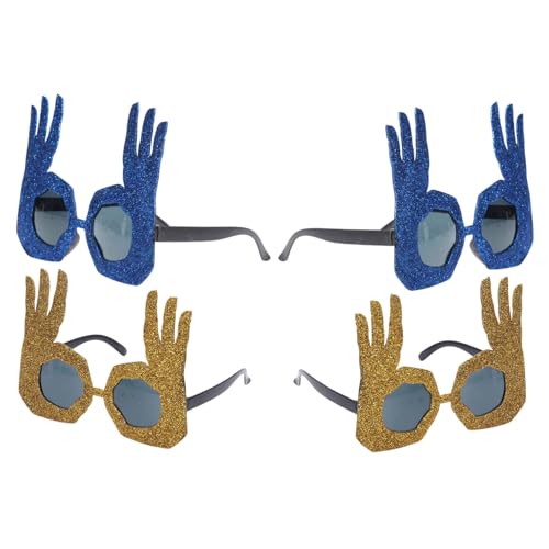 Warmhm 4 Stück Teiliges Lustige Finger-ok-hand Sonnenbrillen Neuartige Party-brille in Gold und Blau Bequemes Langlebiges Material Originelle Kostüm Foto-requisite für Männer und Frauen von Warmhm