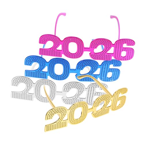 Warmhm 4 Stück Teiliges Partyschutzbrillen aus Robustem Pc Glitzernde Zahlen Buntes Design in Gold Silber und Blau Leichte Retro Inspirierte Neujahrs und Abschlussfeier Brillen für von Warmhm