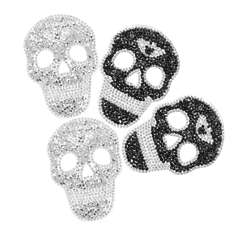 Warmhm 4 Stück Teiliges Skull Strass Bügelbild Patches Langlebige Resinverzierung Einfach Aufzubügeln Silber und Schwarz DIY Tasche Kleidung Schuhe Dekoration Style von Warmhm