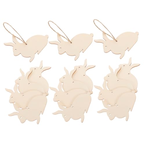 Warmhm 40St Osterhasen-Anhänger Osterhasen Holzanhänger DIY Osterdeko Holz Osteranhänger Leuchtbrett-Kaninchen Toiletten-Kits Ostern-DIY-Dekoration Osterschmuck aus Holz hölzern Beige von Warmhm