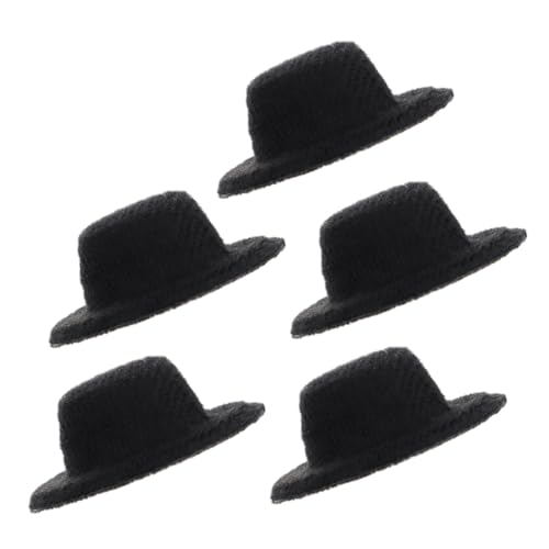 Warmhm 5 Stück Mini-Hut Puppenkleidung Puppenaccessoire Puppenhobby Dollhut Puppenbasteln Mini-Puppenmütze am kleinsten Mini-Puppenhüte für Getränke entzückende Puppenhüte Stoff Black von Warmhm