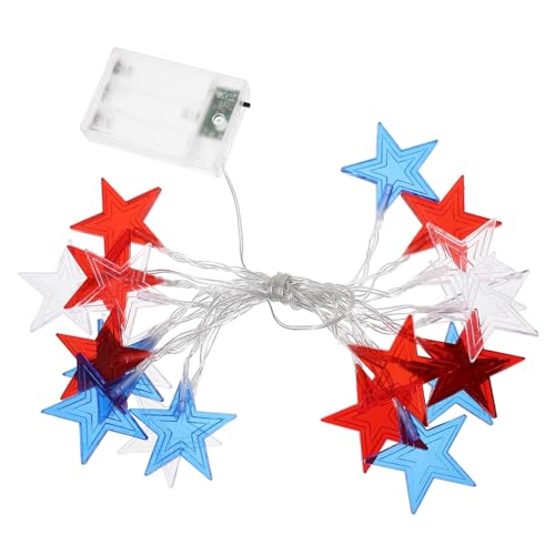 Warmhm 5 Stück Patriotische LED Stern Lichterkette mit Lampen Batteriebetrieben Dekorative Außen und Innenbeleuchtung für Garten Terrasse Party und Independence Day Feier von Warmhm