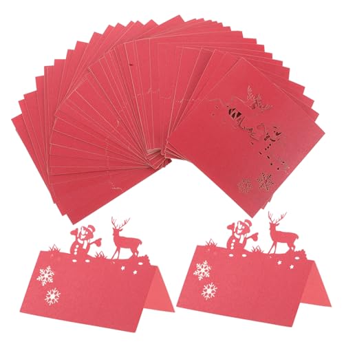 Warmhm 50 Stück Tischkarten für die Weihnachtsfeier Ferienkarten Dekorationen Urlaubskarte prägen begrüßen Schnee Platzkarten Zeltkarten für die Tischdekoration Tischzeltkarten Papier rot von Warmhm
