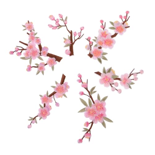 Warmhm 6 Stück Teiliges Bestickte Pflaumenblüten Bügelapplikationen Rosa Blumenstoffaufnäher für DIY Kleidung Jacken Jeans Hüte Taschen Vielseitig Baumwolle Leinen Synthetik Geeignet von Warmhm