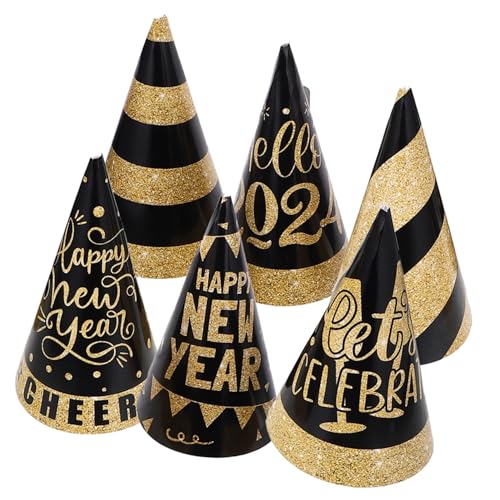 Warmhm 6st Papierkegelhüte Für Papierhüte Für Das Neue Jahr Glitzernde Fröhliche Neue Hüte Stirnbänder Für Das Neue Jahr 2024 Dekor Partyhüte Für Das Neue Jahr Silvester Kind Neujahrshut von Warmhm
